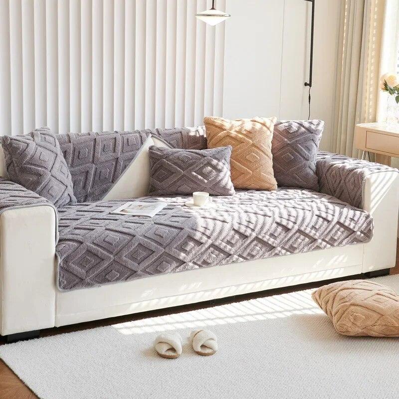Plüschkissen Herbst und Winter Neu Rutschfester Bezugsstoff Baumwolle Fleece Korallenfleece Sofabezug Sofakissen Verdickt