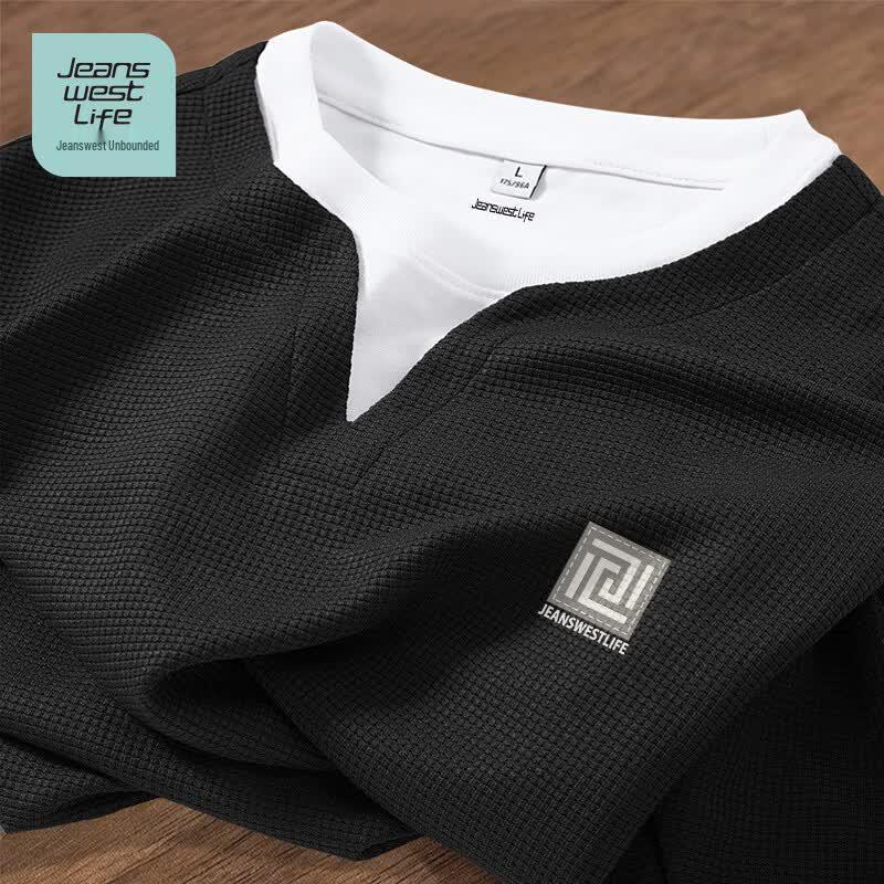 JEANSWEST LIFE Men's Waffle Knit Long Sleeve T-Shirt