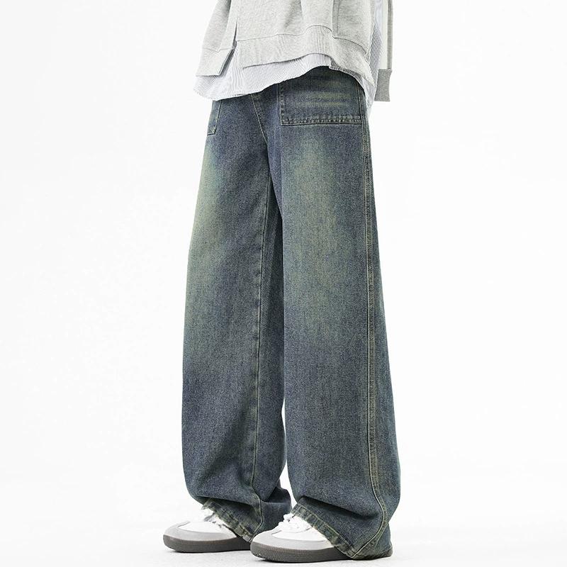 American Street Washed Vintage Jeans Men's Spring and Autumn Casual Pants Loose Wide Leg Straight Leg Pants