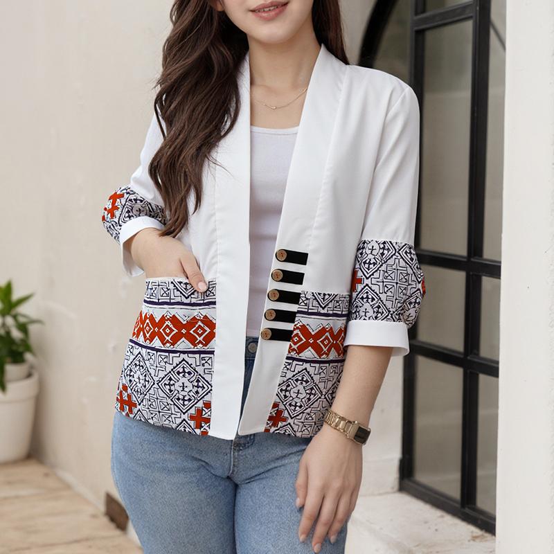 ZANZEA Womens Casual Half Sleeve Loose Print Patchwork Cardigan Blouse
