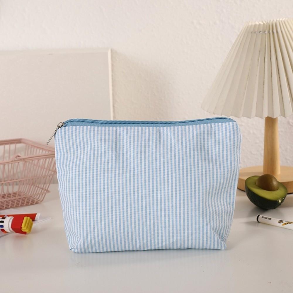 Striped Print Makeup Bag Zipper Design Portable Cosmetic Pouch Large Capacity Makeup Organizer Skincare & Beauty Essentials
