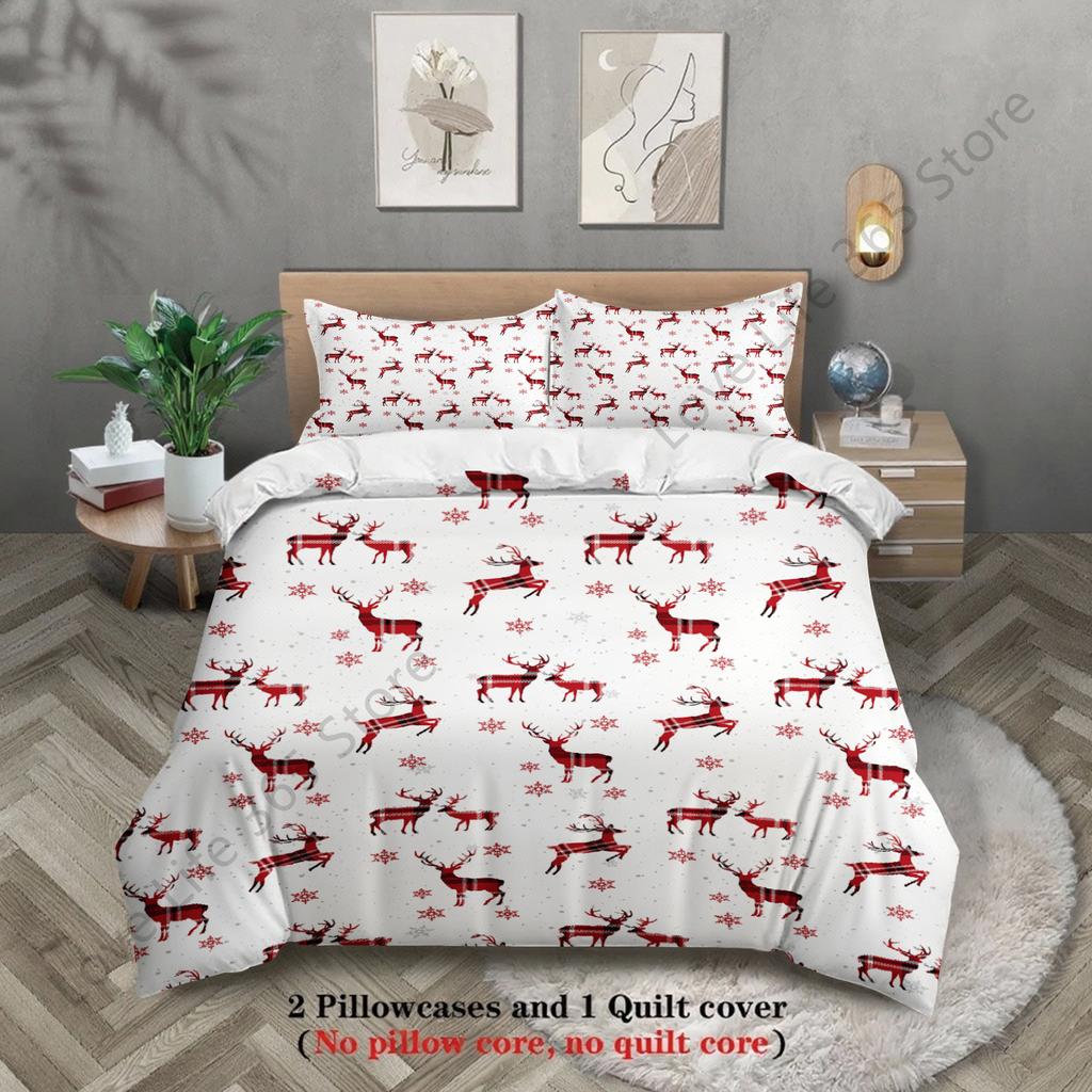 3pcs Christmas Snowflake Bedding Set 3D Printed Elk Duvet Cover Set King Queen Twin Single Size Birthday Gift Room Decor