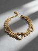 18K Gold-Plated Stainless Steel Heart Watch Strap & Natural Stone Ring Set with Cubic Zirconia
