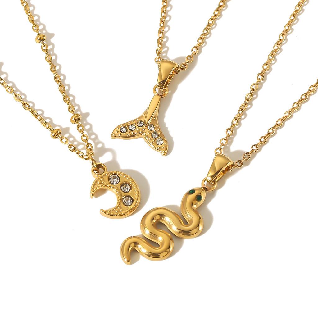 Style Stainless Steel Snake Pendant Necklace For Women With Gold Plating And Fish Tail Design