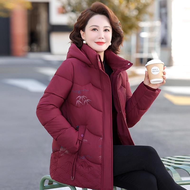 2025 Winter Velvet & Thickened Down Jacket for Elderly Women - Hooded, Warm, and Comfortable for Moms