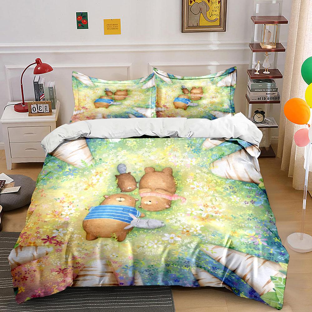 Cartoon Animal Design Bedding Set Bedding Set with 1 Duvet Cover 2 Pillowcases Single Double King Queen, Gift
