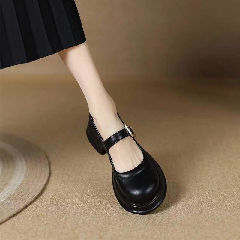 Shoes Female 2025 New Mary Janes Women's High Heels Concise Casual Pumps Women Solid Buckle Strap Round Toe Platform Shoes Women