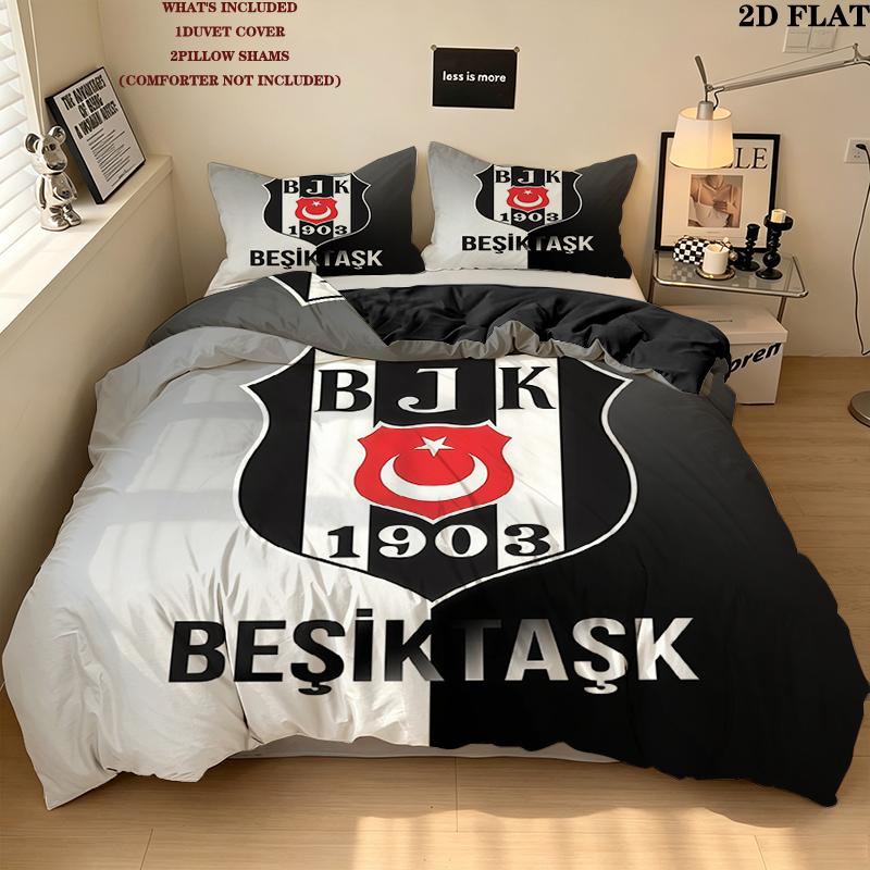 Besiktas J.K Muster Bettwäsche Heimdekoration Geburtstagsgeschenk ( 1 Bettbezug + 2 Kissenbezüge, ohne Füllung),Fanartikel.