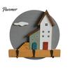 Wall Mounted Key Holder Nordic Wooden Cottage Holder, House Shaped Storage Rack with 3 Decorative Hooks for Metal Hook, Sturdy Organizer Entryway