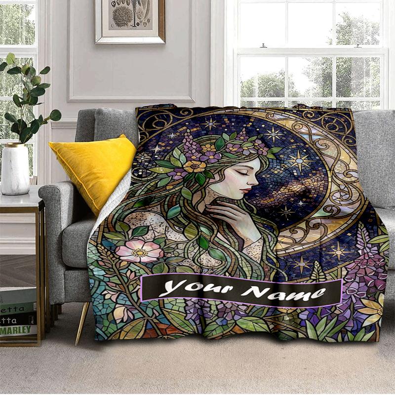 1PC Custom Name Glass Fantasy Flannel Blanket Versatile,all-season Throw Suitable for the Living Room,bedroom,camping,travel,and Gift