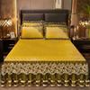 Luxury Gold Yellow Crystal Velvet Lace Ruffles Bedspread, Quilted Embroidery Bed Skirt, Mattress Cover, Bed Sheet, Pillowcases