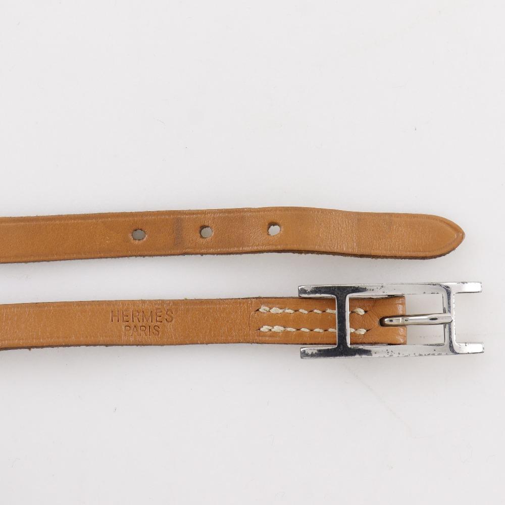 Hermes Appi 3 Bracelet Choker Brown/SilverHardware Leather 11g Unisex Used