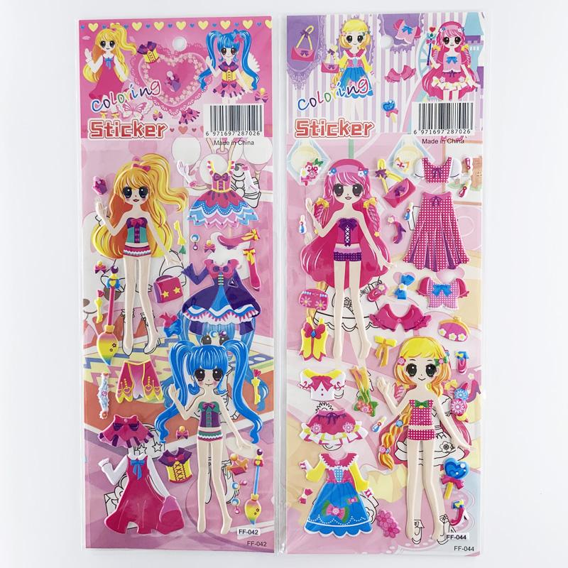 4 Blatt/Set Anzieh-Mädchen Muster Cartoon Aufkleber Kinder Notizbuch 3D Puffy Bubble Aufkleber Etikett für Mädchen Geschenk