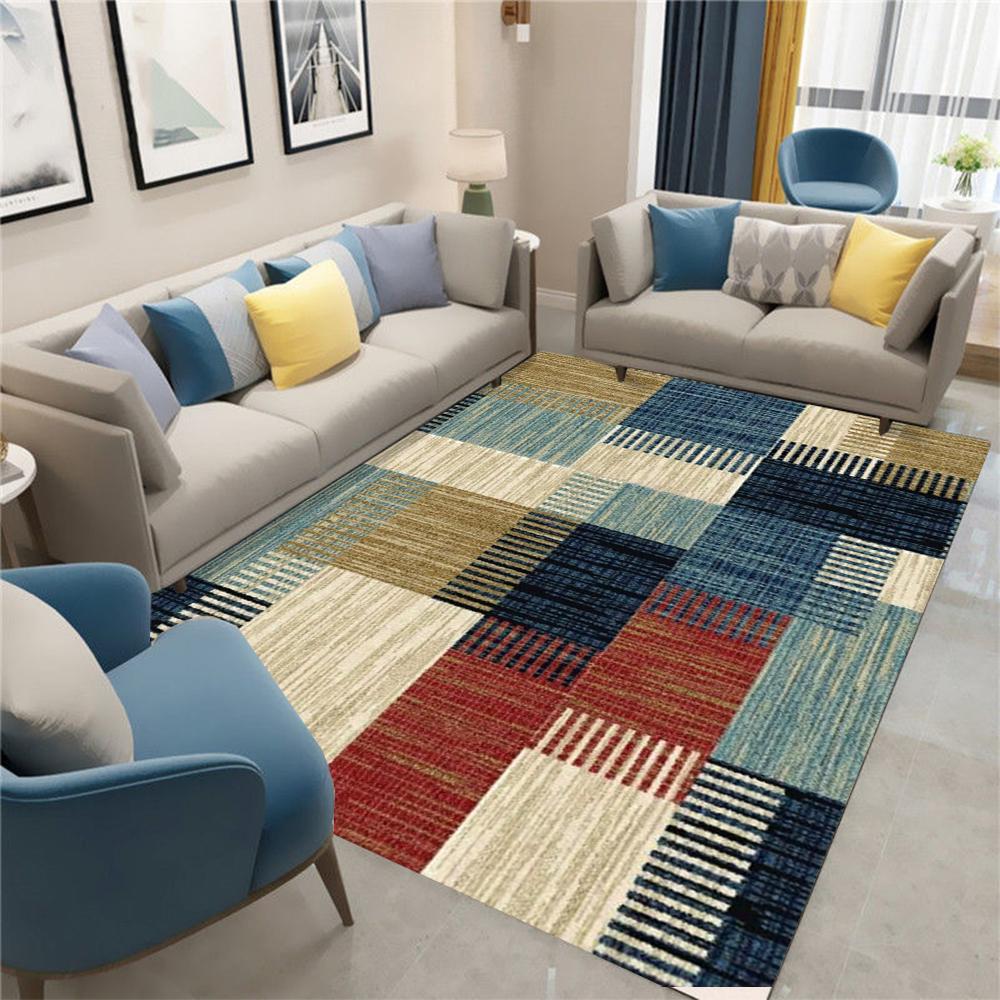 Plaid Pattern Carpet Mat Rug Color Block Design Modern Nordic Home Decoration for Living Room Bedroom Multiple Styles Floor Mat