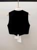 S Family Autumn French Hepburn Color Block Ribbon Bow Short Loose Vest Top