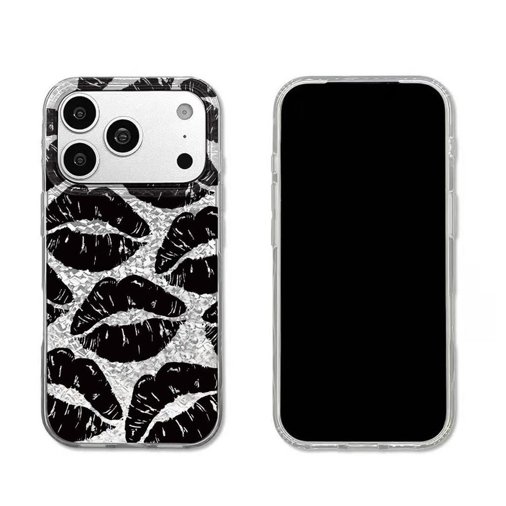 Acrylic Back TPU Bumper for Iphone 12 18 Pro Max 17 Pro Air 11 15 XR XS Max 16 Plus 14 13 Black - and - White Lips Hone Case Shockproof Cover