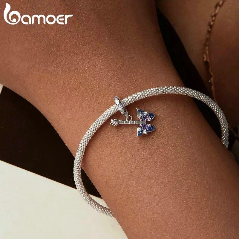 BAMOER Butterfly Bass Charm Pendant for Women Jewelry Making 925 Sterling Silver Music Charm for Original Bracelet Accessories