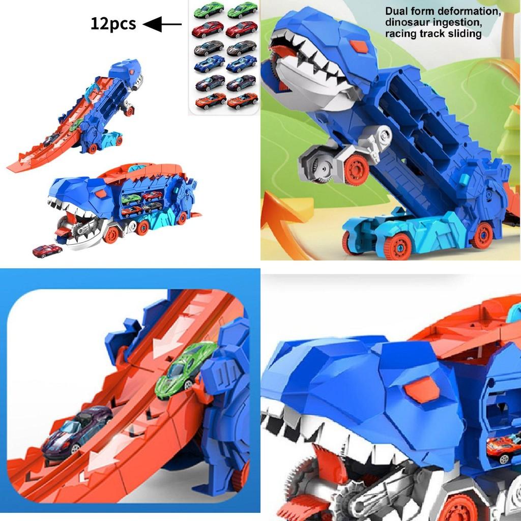 Dinosaur Themed Inertia Powered Sliding Track Playset With Collectible Toy Cars For Kids