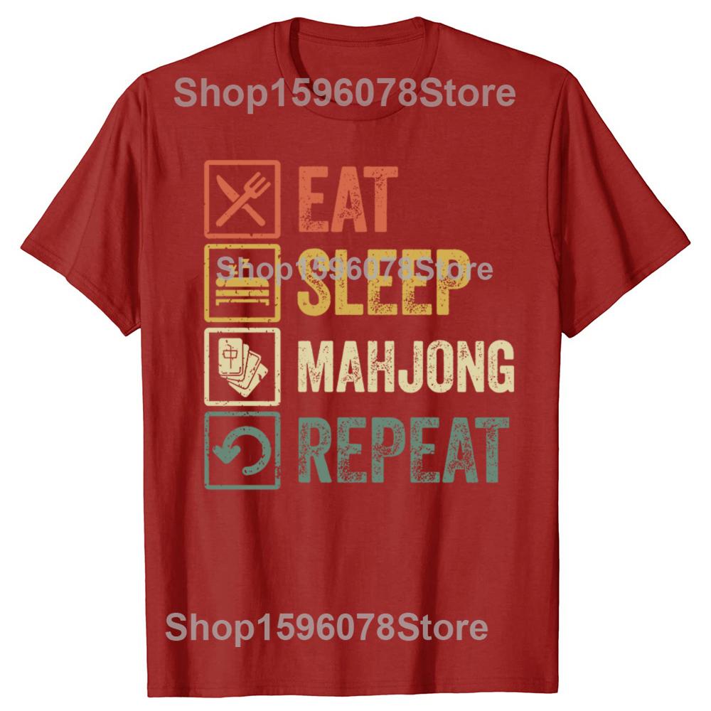 

Funny Eat Sleep Mahjong Repeat Retro Vintage Gift T Shirts Men Cotton Streetwear Tee Shirt Short Sleeve Unisex Loose Clothing S
