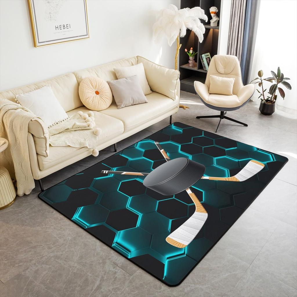 Soft Ice Hockey Carpet Rug for Boys Teens Winter Sport Indoor Floor Mat Bedroom Living Room Doormat