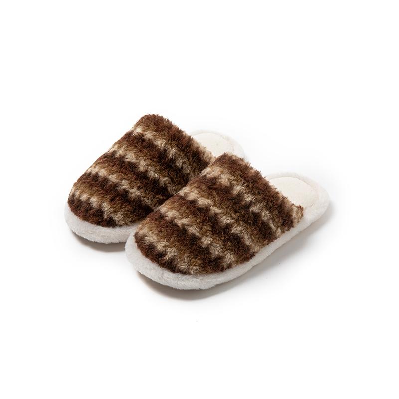 Contrasting color striped bag head cotton slippers fluffy slippers comfortable design home plush slippers