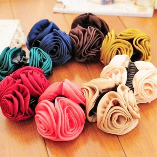 Fashion Cloth Rose Flower Hairpin Hair Claw Clip Women Barrette Accessories
