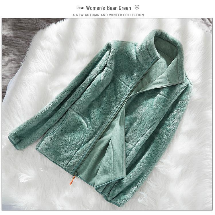 Men s Double-Sided Outdoor Fleece Jacket with Warm Lambswool Hoodie XL