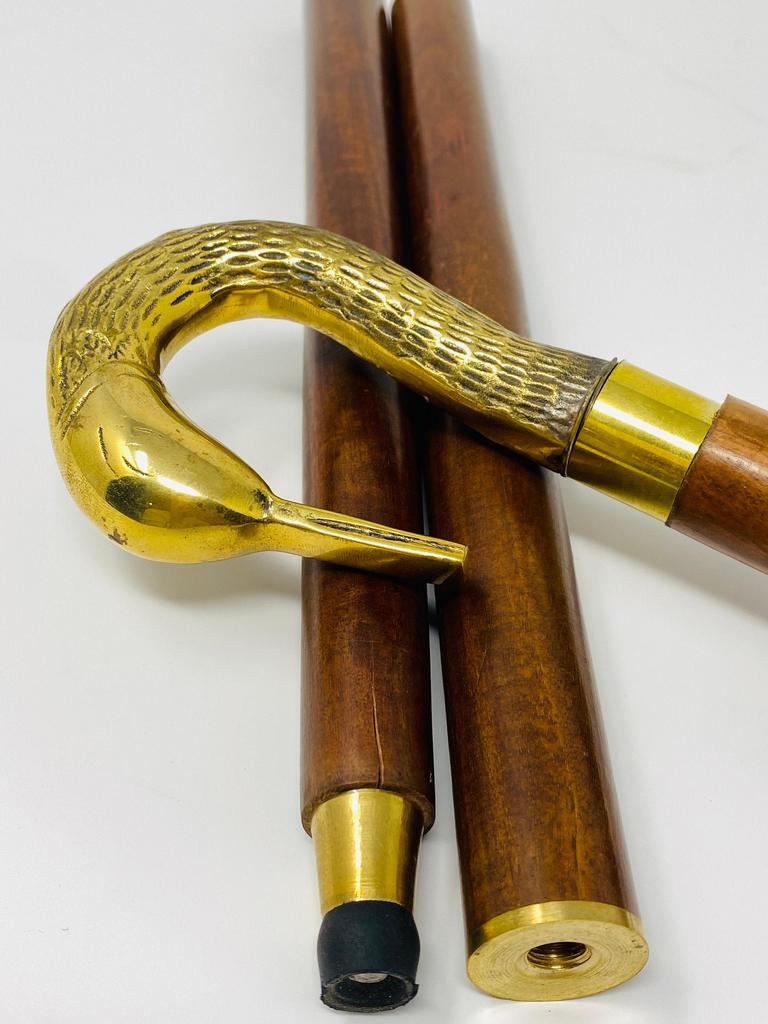Gehstock mit viktorianischem Griff, Messing, Holz, antik, Vintage, als Geschenk, nautisch