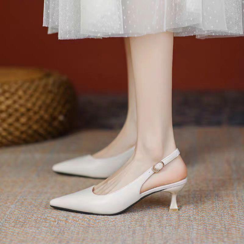 Spring New Brand Women Sandal Fashion Shallow Slip on Ladies Elegant Slingback Shoes Square Low Heel Dress Pumps