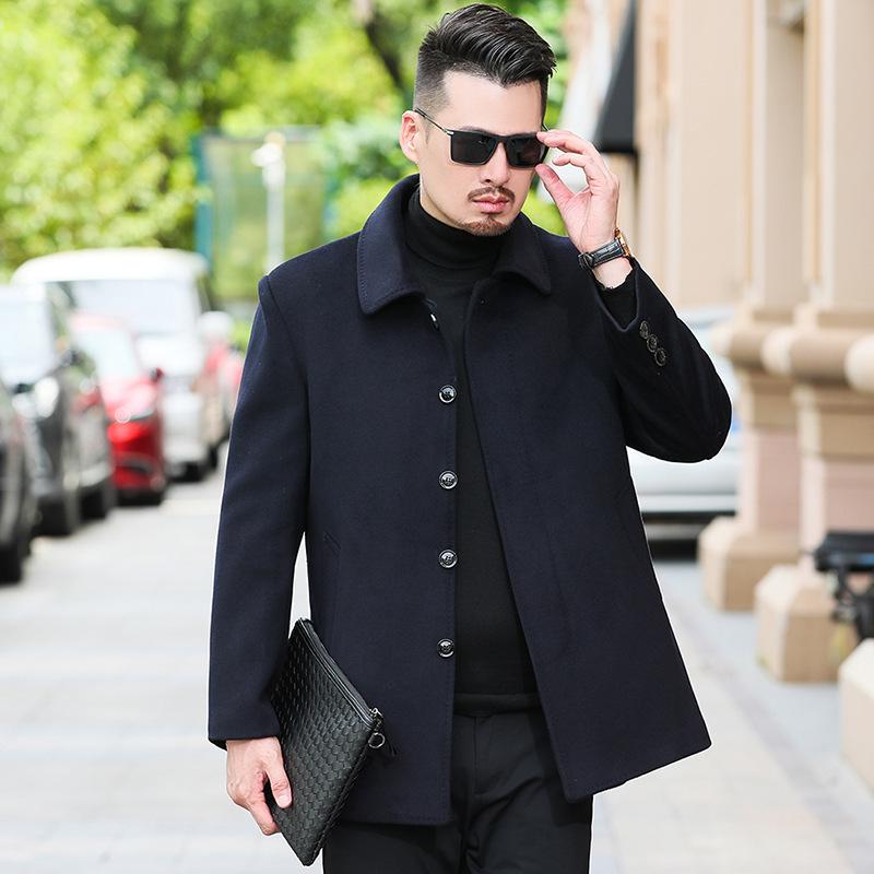 

Cashmere Coat Short Men s Lapel Autumn and Winter Business Middle-aged Thickened Loose Large Size Woolen Coat for Men 170