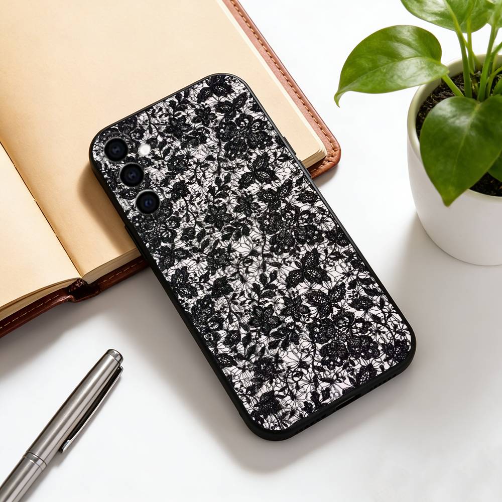 Vintage Lace Phone Case For Phone Case Black Silicone Soft For Samsung Galaxy A73,A72,A71,A70,A53,A52,A51