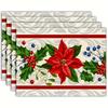 A Set of 4 Christmas Ornament Printed Placemats Olyester, Holiday Table Mats, Rectangular Hand Wash Dinner