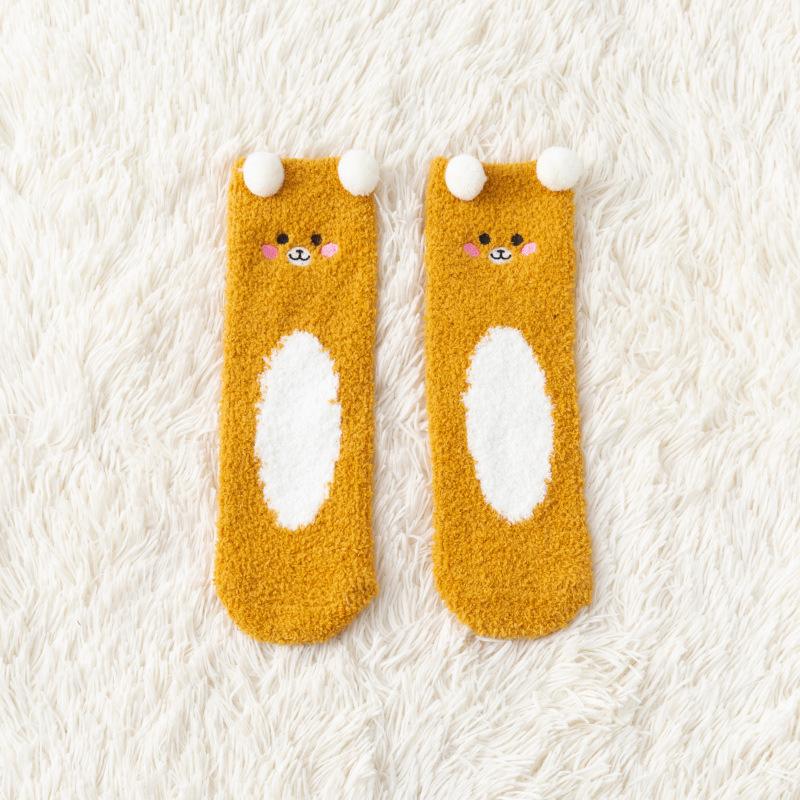 Coral fleece socks women's autumn and winter thickened warm cute sleep home floor confinement plush fluffy tube socks