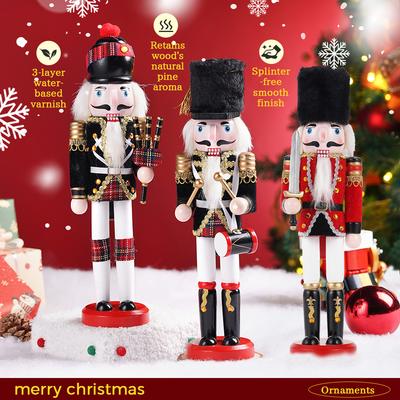 3pcs12inch Wooden Nutcracker Christmas Decor Soldier Traditional Handpainted Decorative Home/Office Christmas Decor In Gift Bo