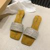 Moda Estate Nuove Pantofole con Tacco Basso Donna Moda Punta Quadrata Aperte Combinazione Sandali con Strass con Cinturino Sottile