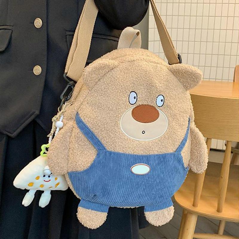 Women Plush Shoulder Bag Girls Cute Animal Crossbody Bag Lovely Cartoon Shopping Bags Japanese Style Bear Backpack Khaki