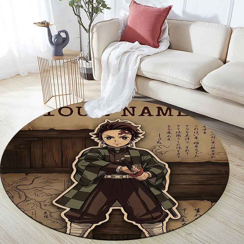 Custom Name,Tanjiro Kamado pattern round rug,Carpet Rug for Living Room Bedroom Playroom ,Non-slip Floor Mat,Holiday Gifts and Birthday Gifts.