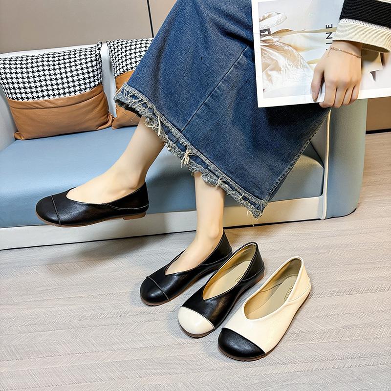 New Style Single-Layer Shoes Women Spring and Autumn Solid Shallow Flat Soft Bottom Elegant Mother Slip-on Shoes Plus Size 43