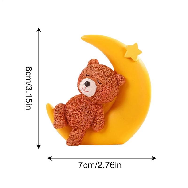 Bear And Moon Cake Topper Decorative Sculpture For Desk Desktop Moon Bear Statue Ornament For Baby Shower Resin Figurine Cake