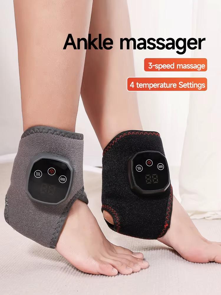 Rechargeable Heated Ankle Brace Wrap with Vibration, USB Type-C Heated Foot Massager for Recovery and Pain Relief чёрный