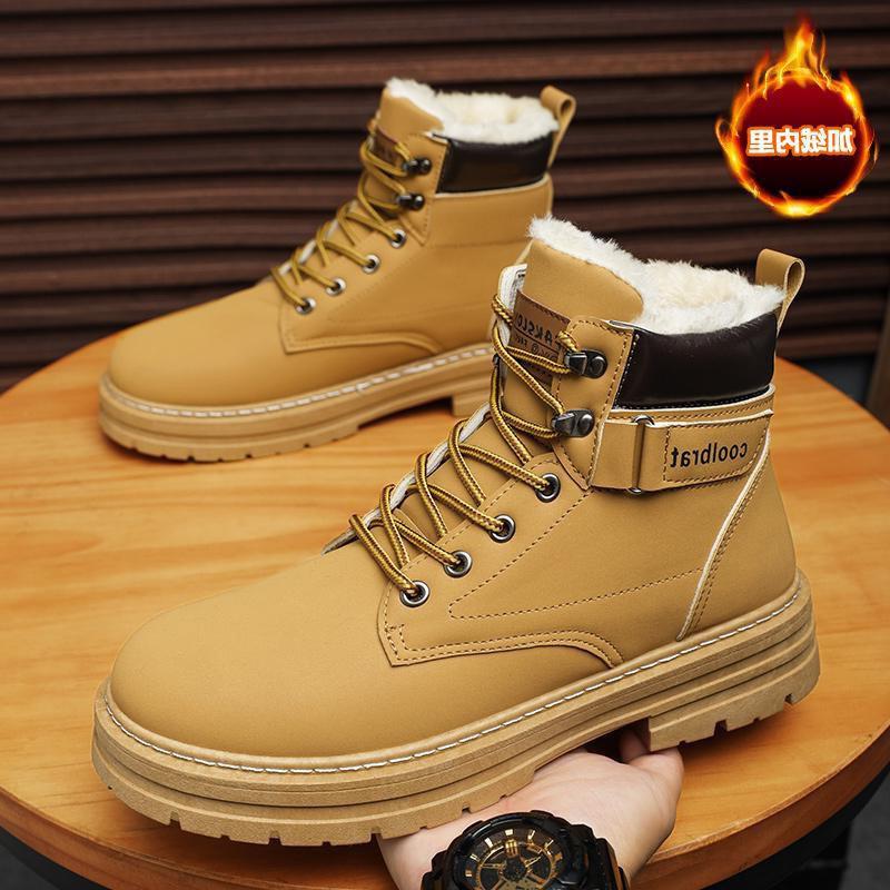 

Men s shoes winter velvet 2024 new high-top Martin boots tooling rhubarb boots casual warm cotton shoes big head leather shoes 46 хакі