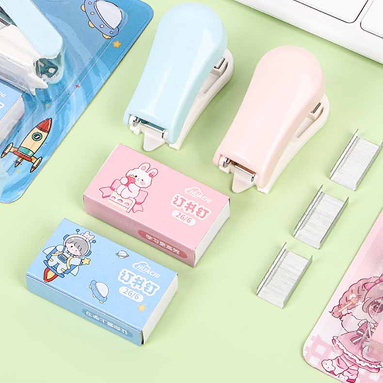 Cute Cartoon Mini Stapler+ Staples Set Adorable Multifunctional Desk Tool for School Office Home Use Kids Gift