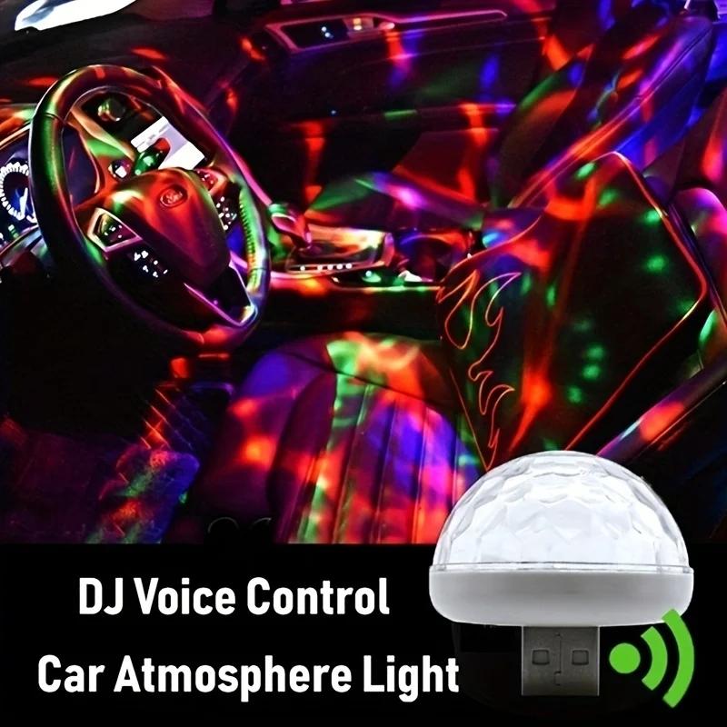 Car USB Ambient Light Mini Colorful Music Sound Led Light Holiday Party Atmosphere Interior Dome Trunk Lamp