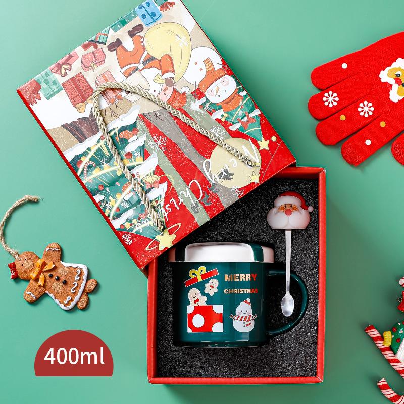 Geschenkbox-Form Keramik Santa Tasse mit Deckel Löffel niedliche Weihnachtstasse grenzüberschreitende Lieferung Kaffeetasse