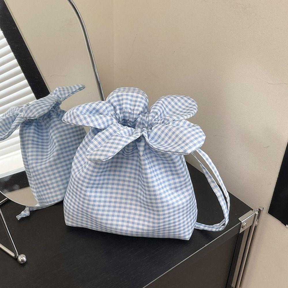 Printing Flower Handbag Korean Style Shoulder Bags Lightweight Plaid Drawstring Bag  Student