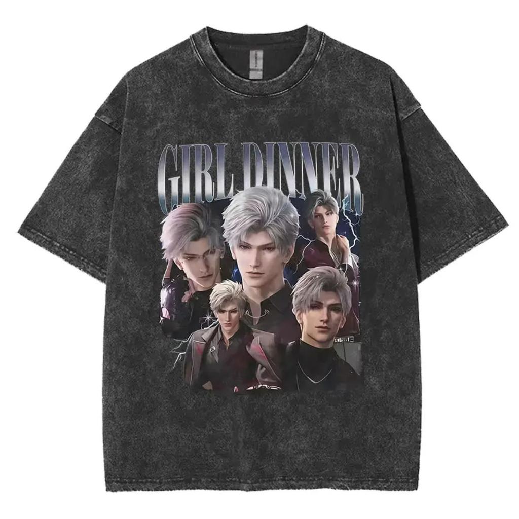 Hot Sale Funny Girl Dinner Caleb Game Graphic Print T-Shirt Men Women Casual Oversized Cotton Streetwear Y2K Harajuku Vintage Washed Summer New Tee