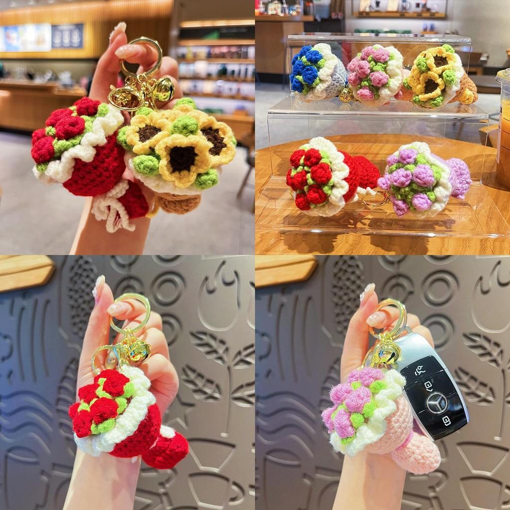 Hand Flower Held Keychain Red Roses Cartoon Sunflowers Simulation Gift Plush