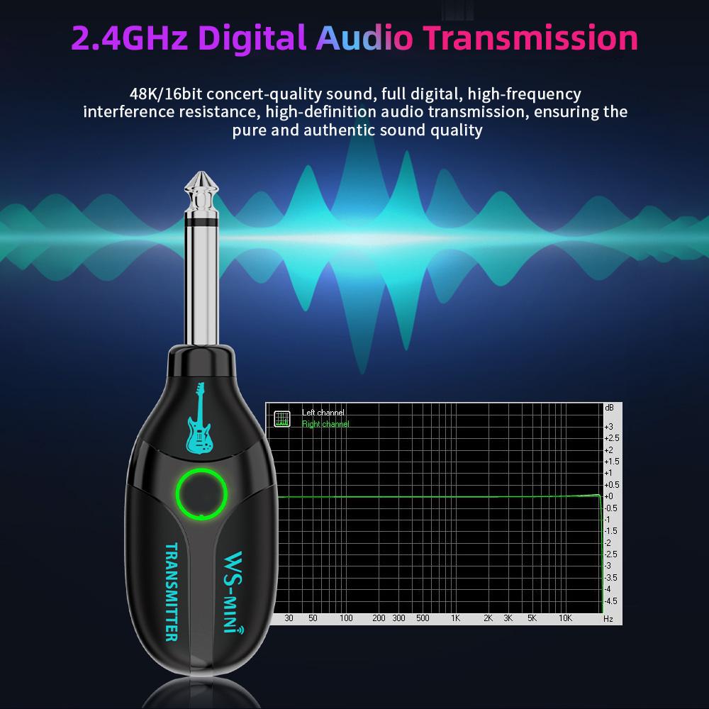 2,4G bezdrátový kytarový systém 48K/16bit přenos v reálném čase, dobíjecí 4 kanály nejsou vyžadovány