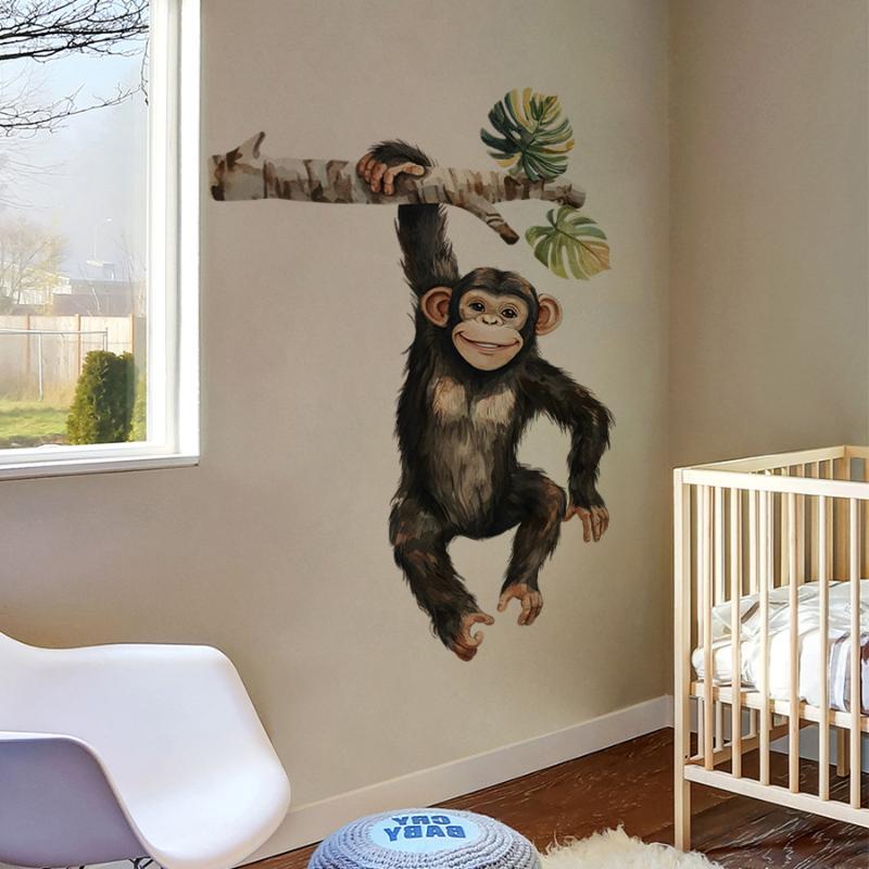 Playful Orangutan Climbing Branches Wall Stickers Decals Monkey Tree Jungle Animal Wall Decals Bedroom Living Room Home Decor