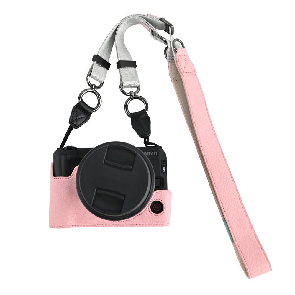 R50V PU Leder Kamera Halbtasche für Canon EOS R50V Batterieöffnung Bodenabdeckung mit Riemen